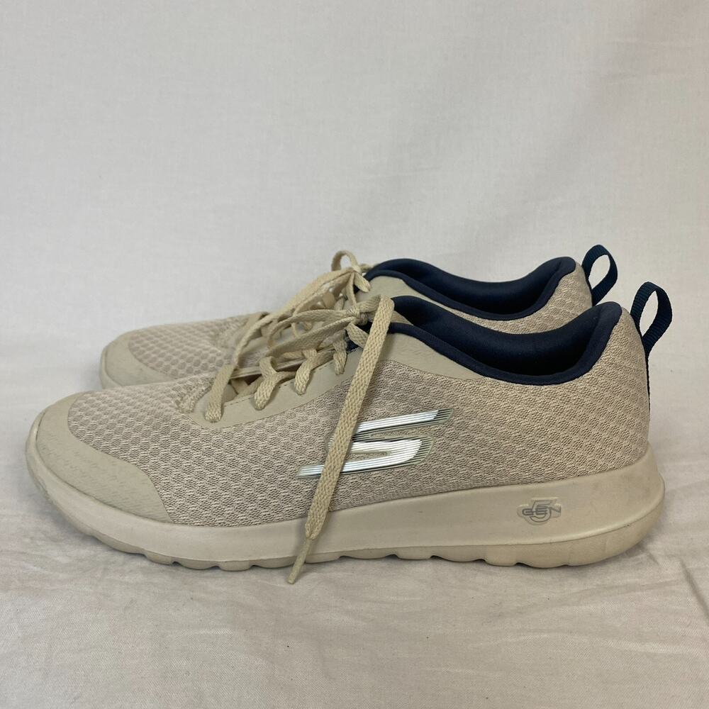 Skechers Womens 8 Sneakers Air Cooled Goga Mat Mesh Lace Up Tan Navy Blue 54060 - Picture 5 of 12